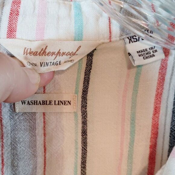 Weatherproof Vintage XS Linen Blend Tie Front Shirt Striped Button Up Pastel Sum - Picture 5 of 7
